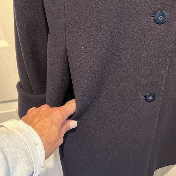 Steilmann Navy Wool Blend Coat With Brown Faux Fur Collar Size 10 - Picture 7 of 13